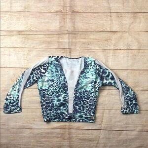 Leopard Print Bikini Top with Sheer Sleeves